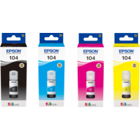 A Set of 4 Bottles of Epson104 Dye Original Ink.