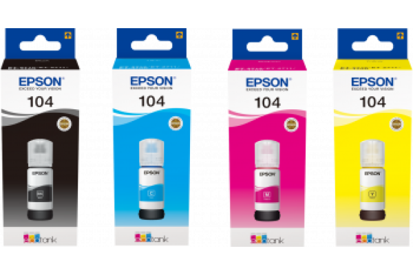 4 Bottle ink set of Epson 104 series Inks.