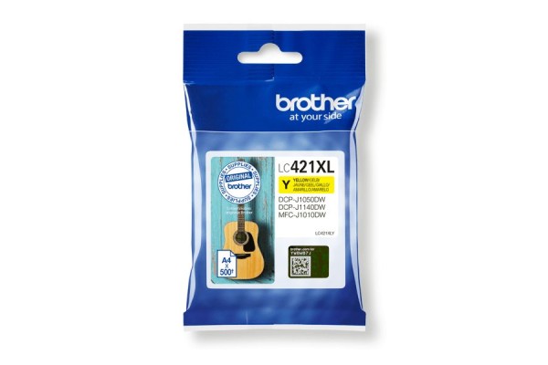 Genuine High Capacity XL Brother LC421XL Yellow Ink Cartridge.