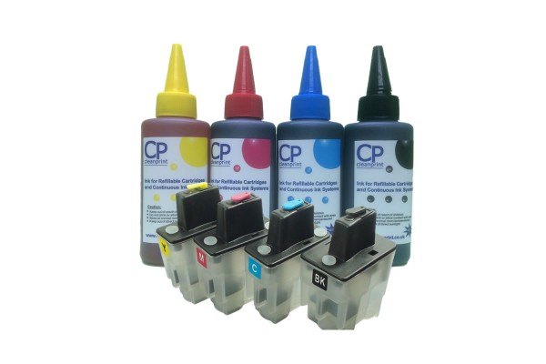 Brother Compatible LC900 Refillable Cartridges with 400ml of Universal Ink.