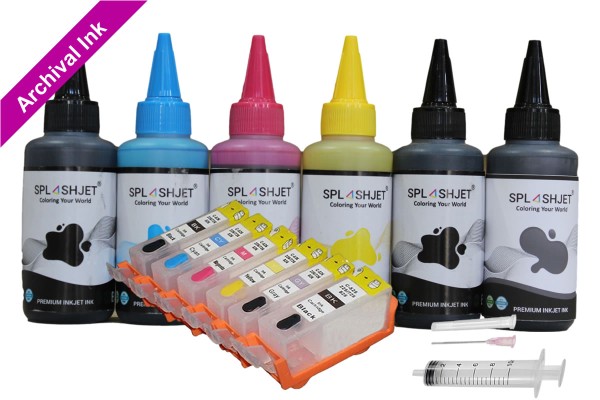 Refillable Cartridge Kit for Canon PGI-525-CLI-526, 6xCartridge Set with SplashJet Ink.