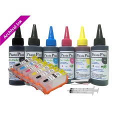 Refillable Cartridge Kit for Canon PGI-525-CLI-526, 6xCartridge Set with PhotoPlus Archival Ink.