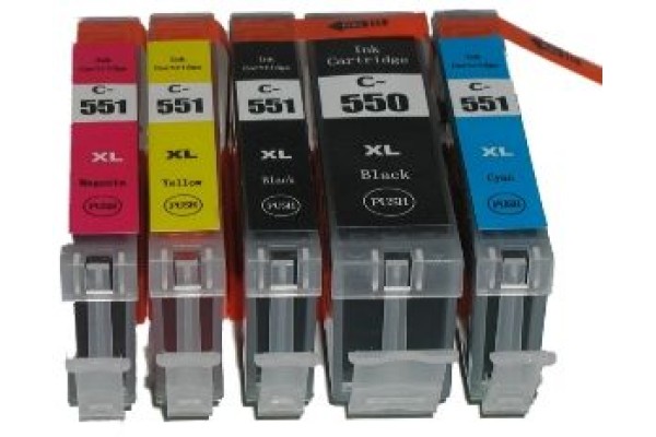 Canon PGI-550 and CLI-551 Non OEM Compatible Cartridges - 1 set of 5 Cartridges