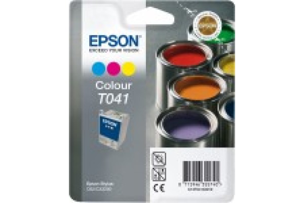 Epson Branded T041 Tri-Colour Ink Cartridge.