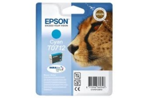 Epson Branded T0712 Cyan Ink Cartridge.