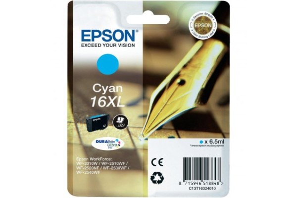 Epson Branded T1632 Cyan Ink Cartridge.