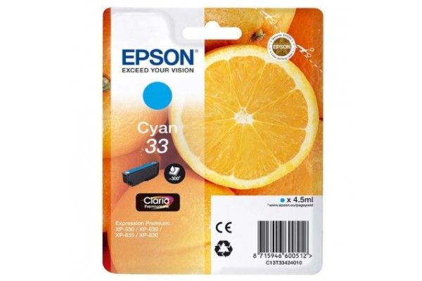 Epson Branded T3342 Cyan Ink Cartridge.