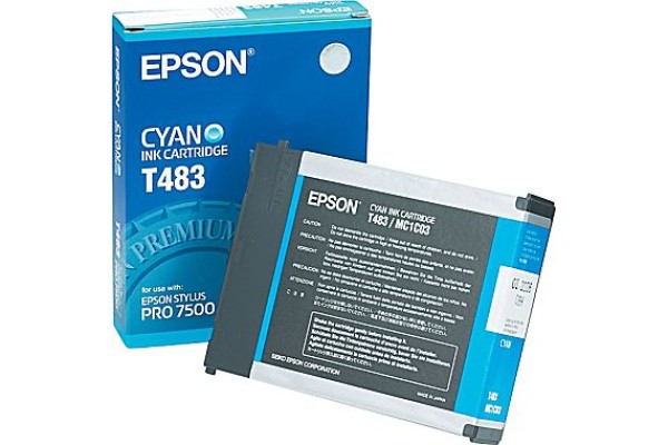 Epson Wide Format T483 Cyan Ink Cartridge.