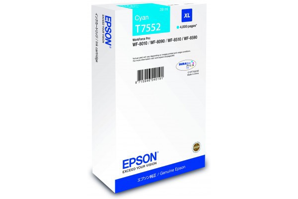 Epson WorkForce Pro T7552 XL Cyan Ink Cartridge.