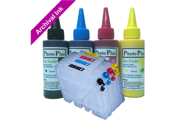 Refillable cartridge kit Compatible with Ricoh GC31 Cartridges with 400ml PhotoPlus Archival Ink.