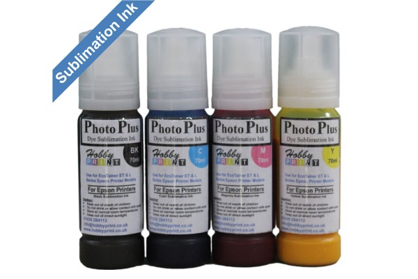 PhotoPlus 4 Colour set of 70ml Sublimation Ink for Epson Ecotank Printers PhotoPlus 4 Colour set of 70ml Sublimation Ink for Epson Ecotank Printers
