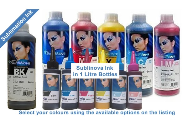 Sublimation ink in 1000ml (1 Litre) Bottles for Epson Printers, Select ink colours, Sublinova Brand