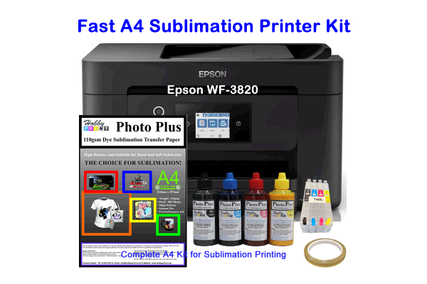 Fast A4 Sublimation Printer Bundle - WF-3820 with HobbyPrint® Sublimation Kit.