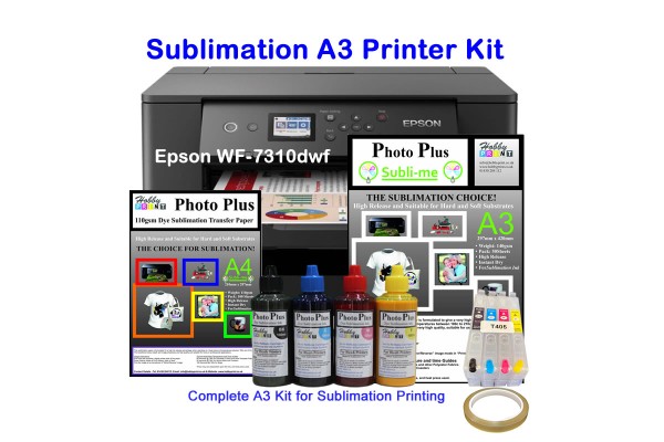 Fast A3 Dye Sublimation Printer Bundle - Epson WF-7310DTW with HobbyPrint® Sublimation Kit.