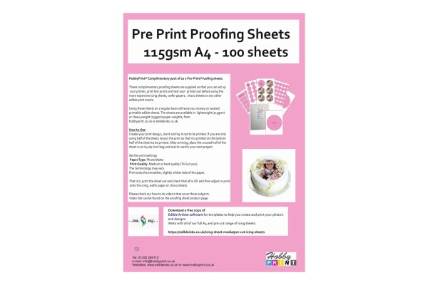 100 Sheets of 115gsm A4 Edible Print Lightweight proofing paper.