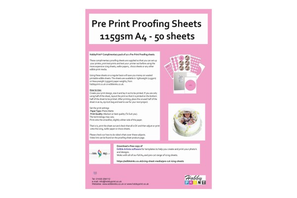 50 Sheets of 115gsm A4 Edible Print Lightweight proofing paper.