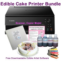Edible A4 All-in-One Printer Bundle, TS6350, Refillable Cartridges with Ink & Icing Sheet Options.